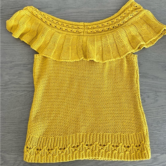 Anthropologie Sweater Size M P Marigold Yellow Cotton Off Shoulder Wide Neck - Picture 15 of 15